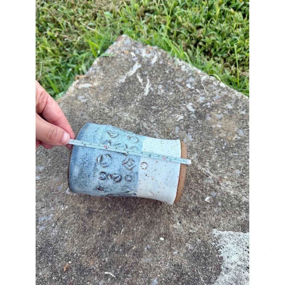 Studio Pottery Cup/Vase Blue/Cream Speckled Textured Ceramic Cup By Rita Park
